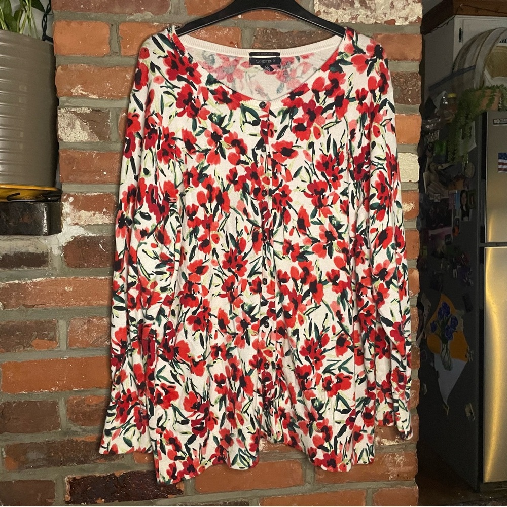 Lands End Floral Sweater Cardigan